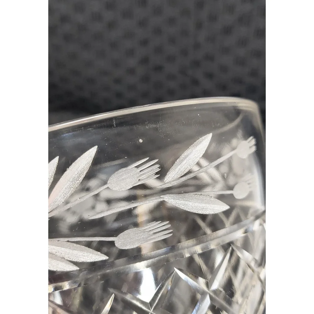 Vintage Lead Crystal Glass Replacement Lamp Shade Diamond Cut Etched Flower Leaf